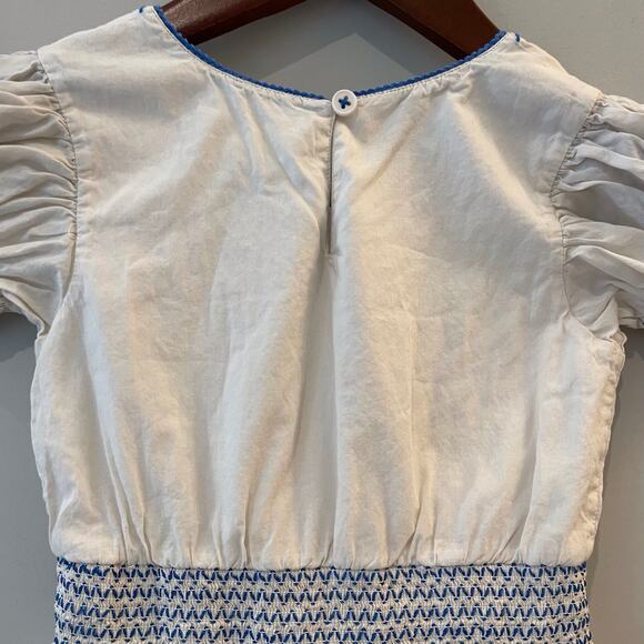 Mini Boden Embroidered Shirred Dress Floral Smocked Spring Vanilla Pod Blue 4-5Y - Picture 8 of 13